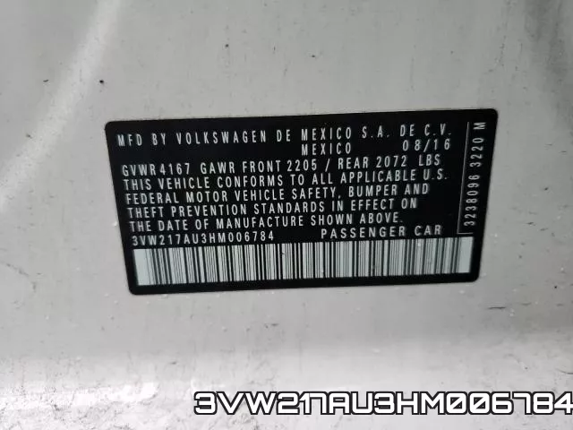 3VW217AU3HM006784 фото 2