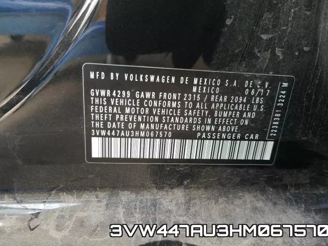 3VW447AU3HM067570 фото 2
