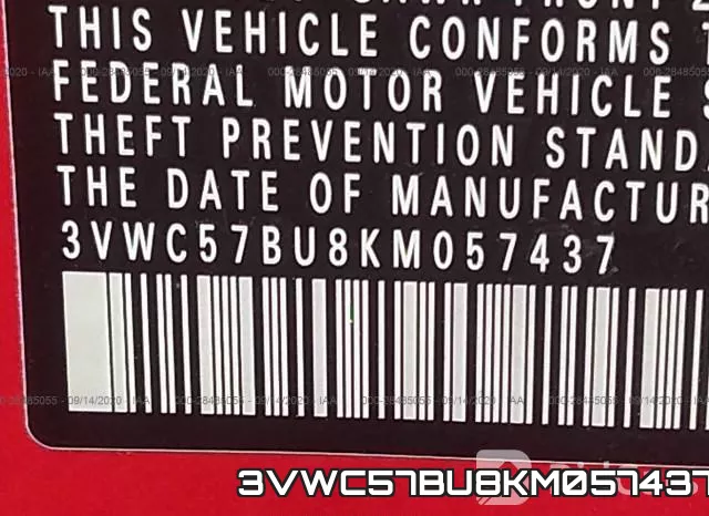 3VWC57BU8KM057437 фото 9