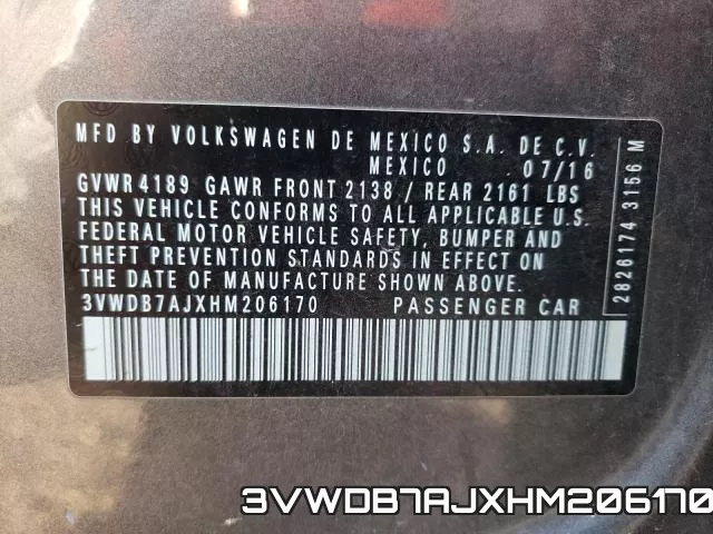 3VWDB7AJXHM206170 фото 2