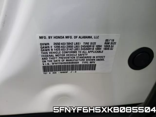 5FNYF6H5XKB085504 фото 2