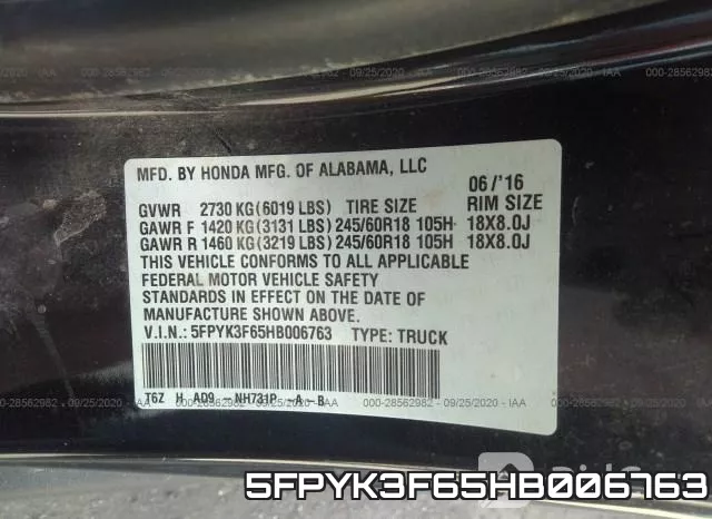 5FPYK3F65HB006763 фото 10