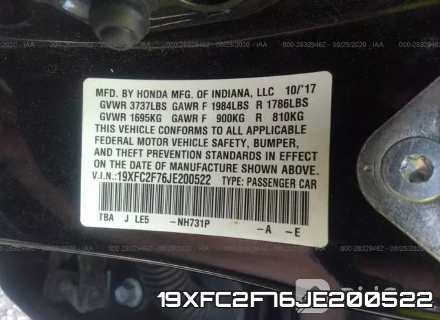 19XFC2F76JE200522 фото 10