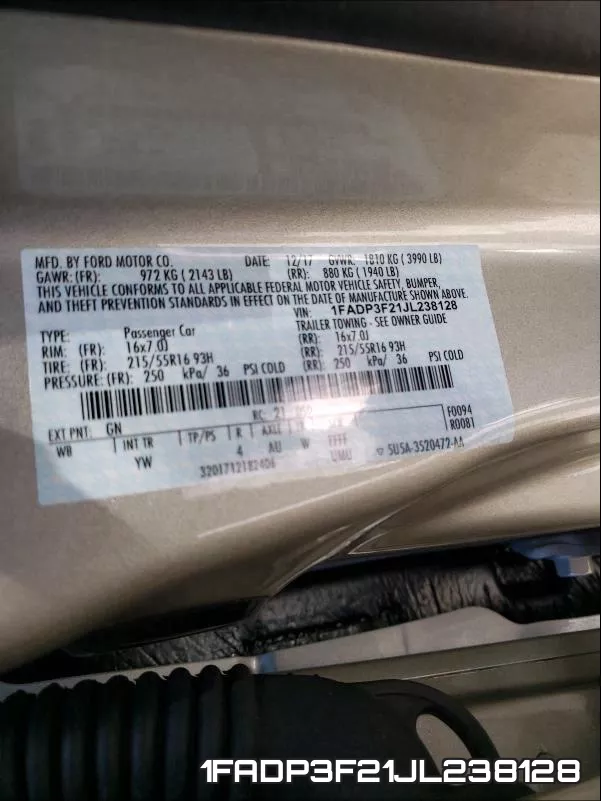 1FADP3F21JL238128 фото 2