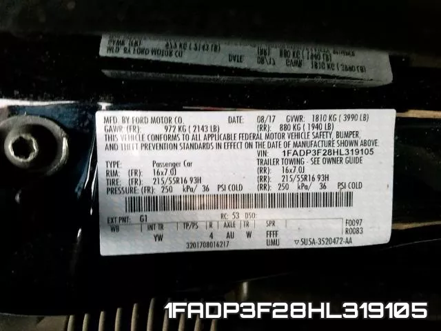 1FADP3F28HL319105 фото 2