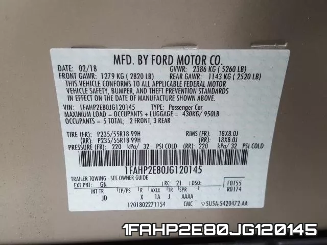 1FAHP2E80JG120145 фото 2