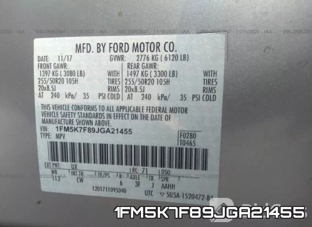 1FM5K7F89JGA21455 фото 8