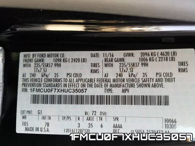 1FMCU0F7XHUC35057 фото 2