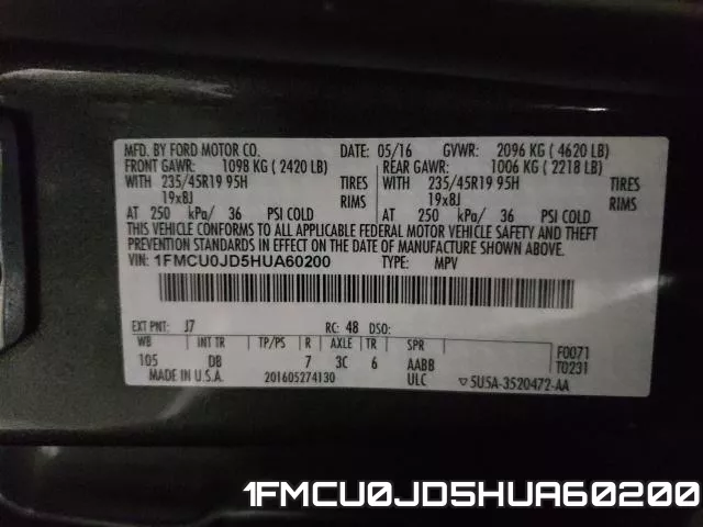 1FMCU0JD5HUA60200 фото 2