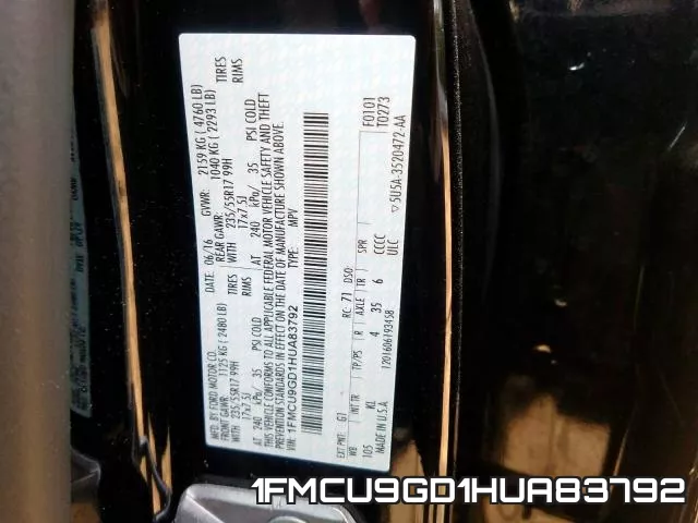 1FMCU9GD1HUA83792 фото 2