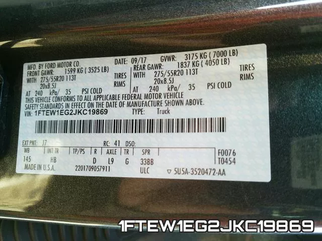 1FTEW1EG2JKC19869 фото 2