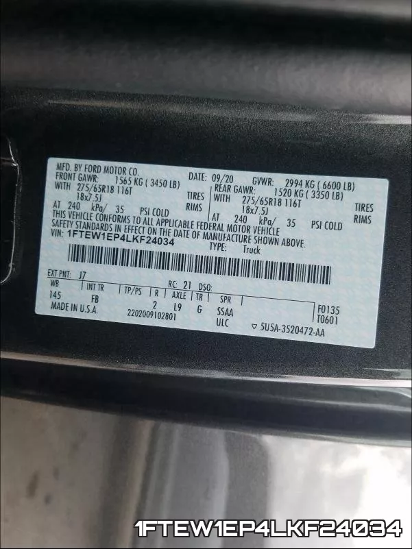 1FTEW1EP4LKF24034 фото 2