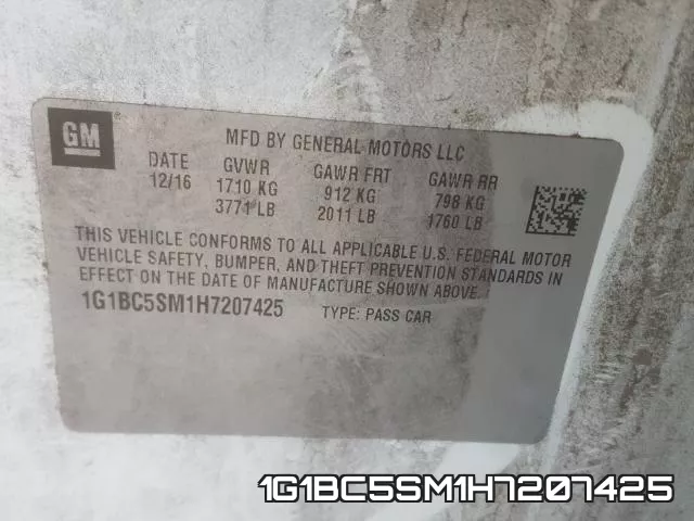 1G1BC5SM1H7207425 фото 2