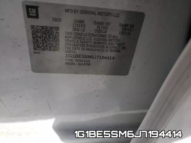 1G1BE5SM6J7194414 фото 2