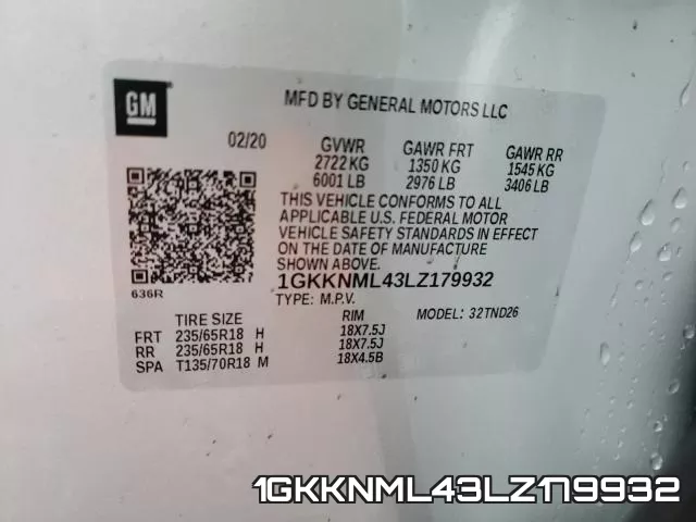 1GKKNML43LZ179932 фото 2