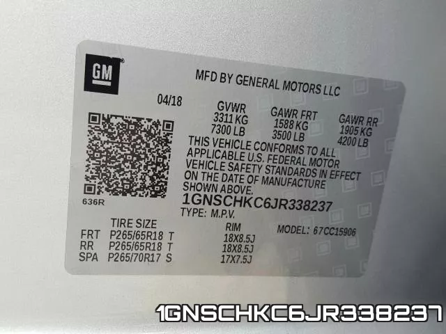 1GNSCHKC6JR338237 фото 2