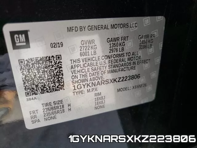 1GYKNARSXKZ223806 фото 2