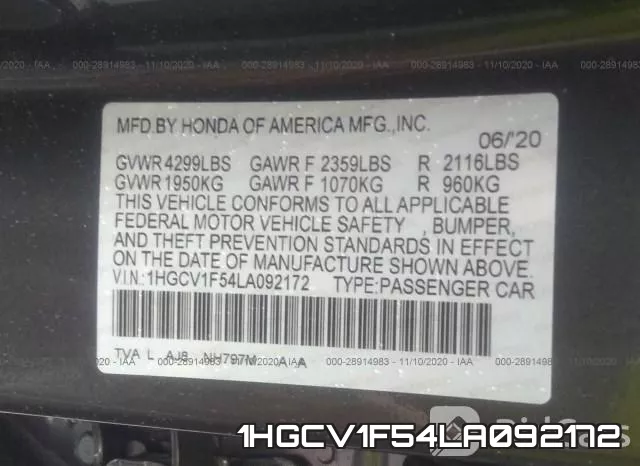 1HGCV1F54LA092172 фото 10