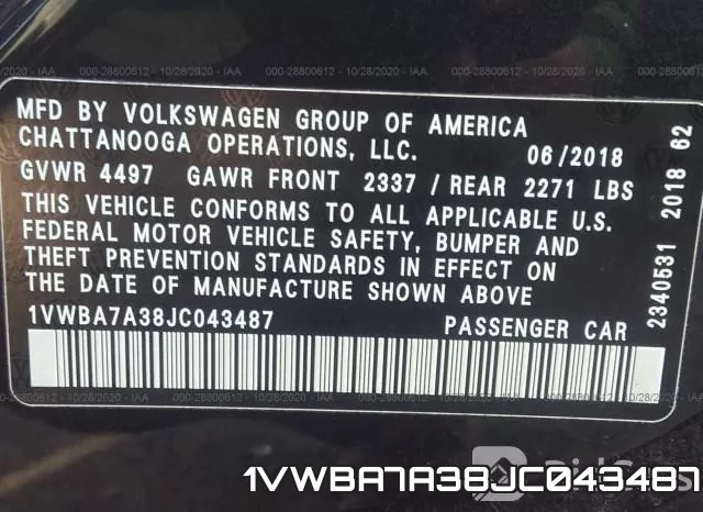 1VWBA7A38JC043487 фото 9