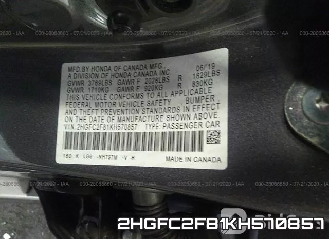 2HGFC2F81KH570857 фото 10