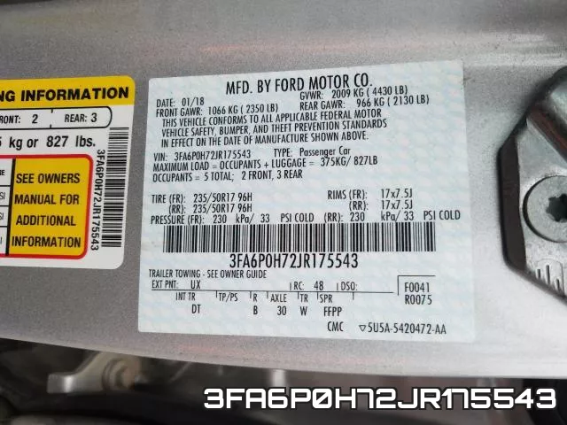 3FA6P0H72JR175543 фото 2
