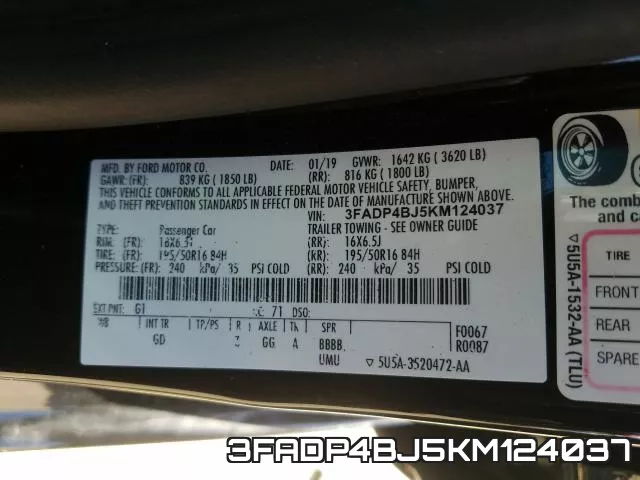 3FADP4BJ5KM124037 фото 2