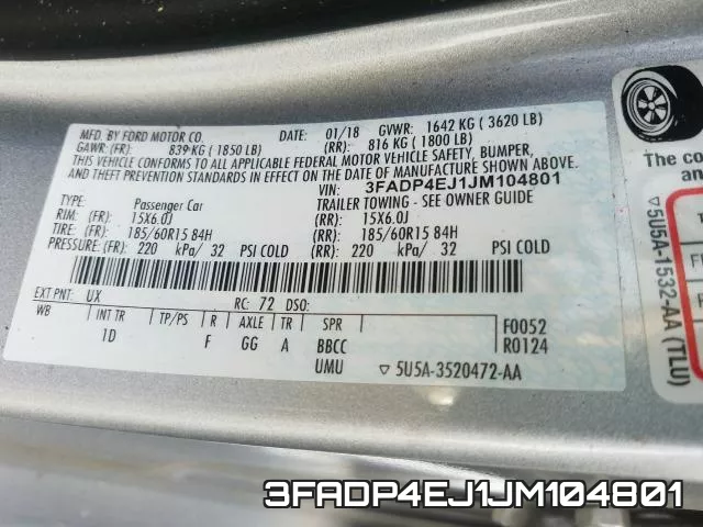 3FADP4EJ1JM104801 фото 2