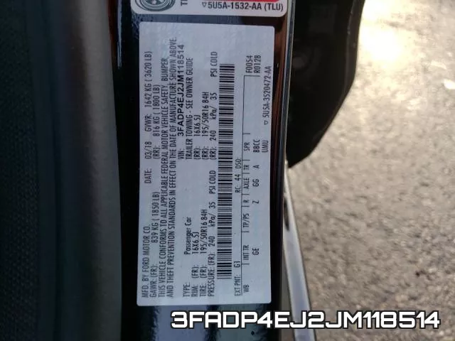 3FADP4EJ2JM118514 фото 2