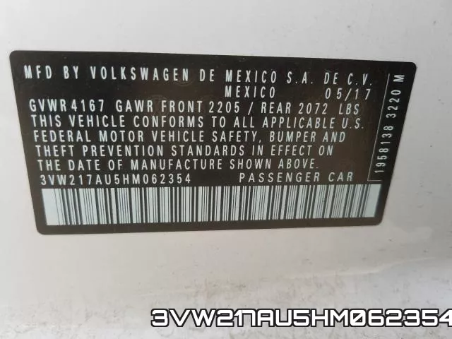 3VW217AU5HM062354 фото 2