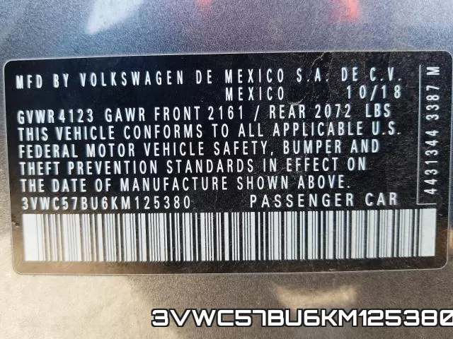 3VWC57BU6KM125380 фото 2