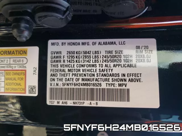 5FNYF6H24MB016526 фото 2