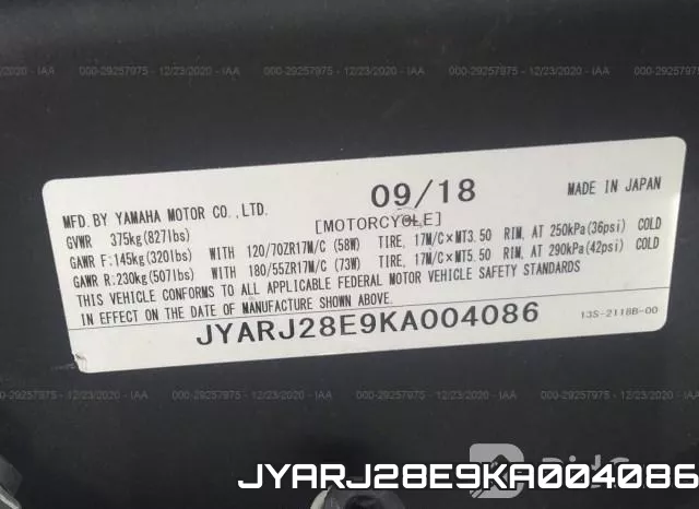 JYARJ28E9KA004086 фото 2