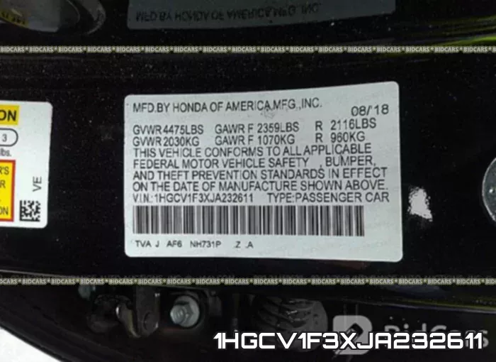1HGCV1F3XJA232611 фото 10