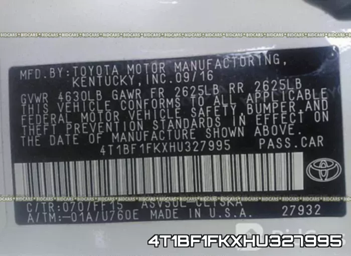4T1BF1FKXHU327995 фото 10