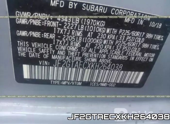 JF2GTAECXKH264038 фото 10