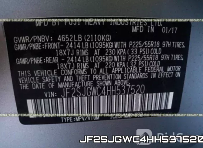JF2SJGWC4HH537520 фото 10