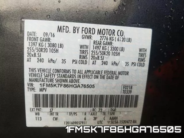 1FM5K7F86HGA76505 фото 2