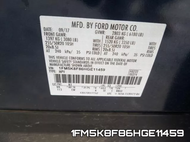 1FM5K8F86HGE11459 фото 2