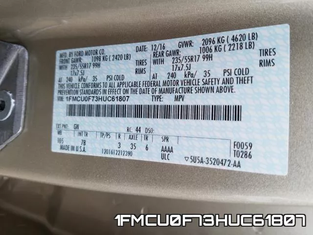 1FMCU0F73HUC61807 фото 2