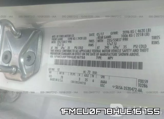 1FMCU0F78HUE16755 фото 9