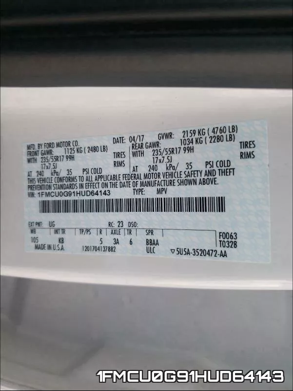 1FMCU0G91HUD64143 фото 2
