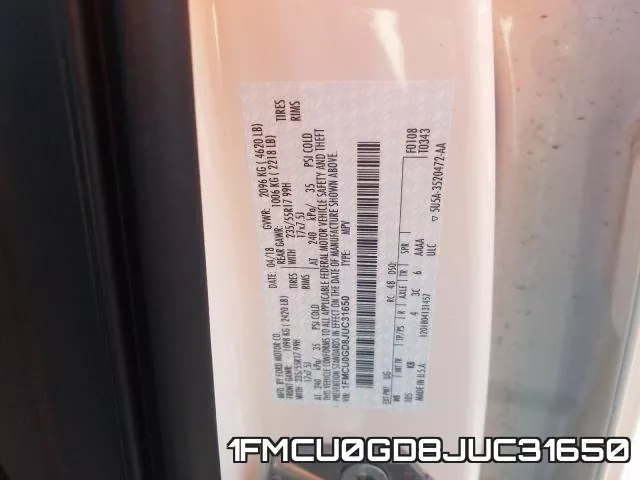 1FMCU0GD8JUC31650 фото 2