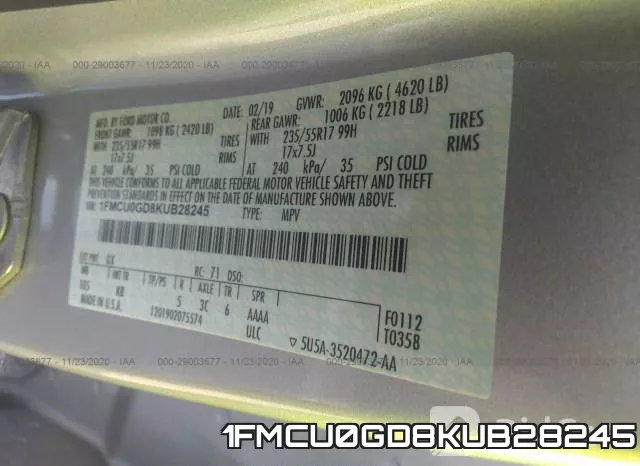 1FMCU0GD8KUB28245 фото 9