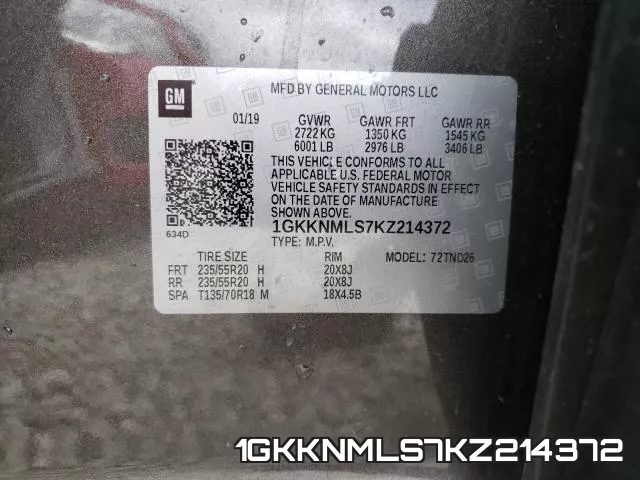 1GKKNMLS7KZ214372 фото 2