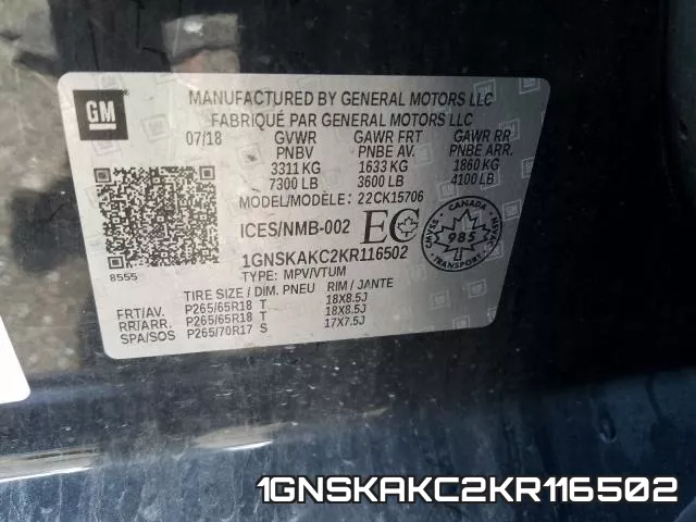1GNSKAKC2KR116502 фото 2