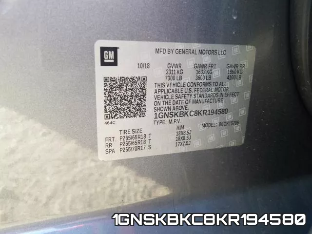 1GNSKBKC8KR194580 фото 2