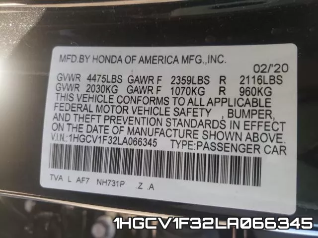 1HGCV1F32LA066345 фото 2
