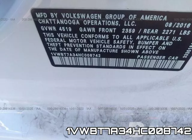 1VWBT7A34HC008742 фото 9