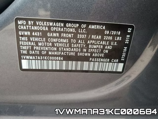 1VWMA7A31KC000684 фото 2