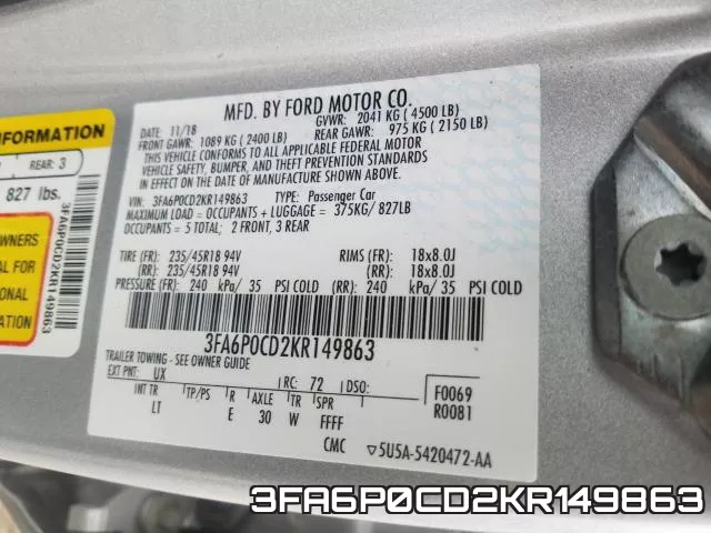 3FA6P0CD2KR149863 фото 2